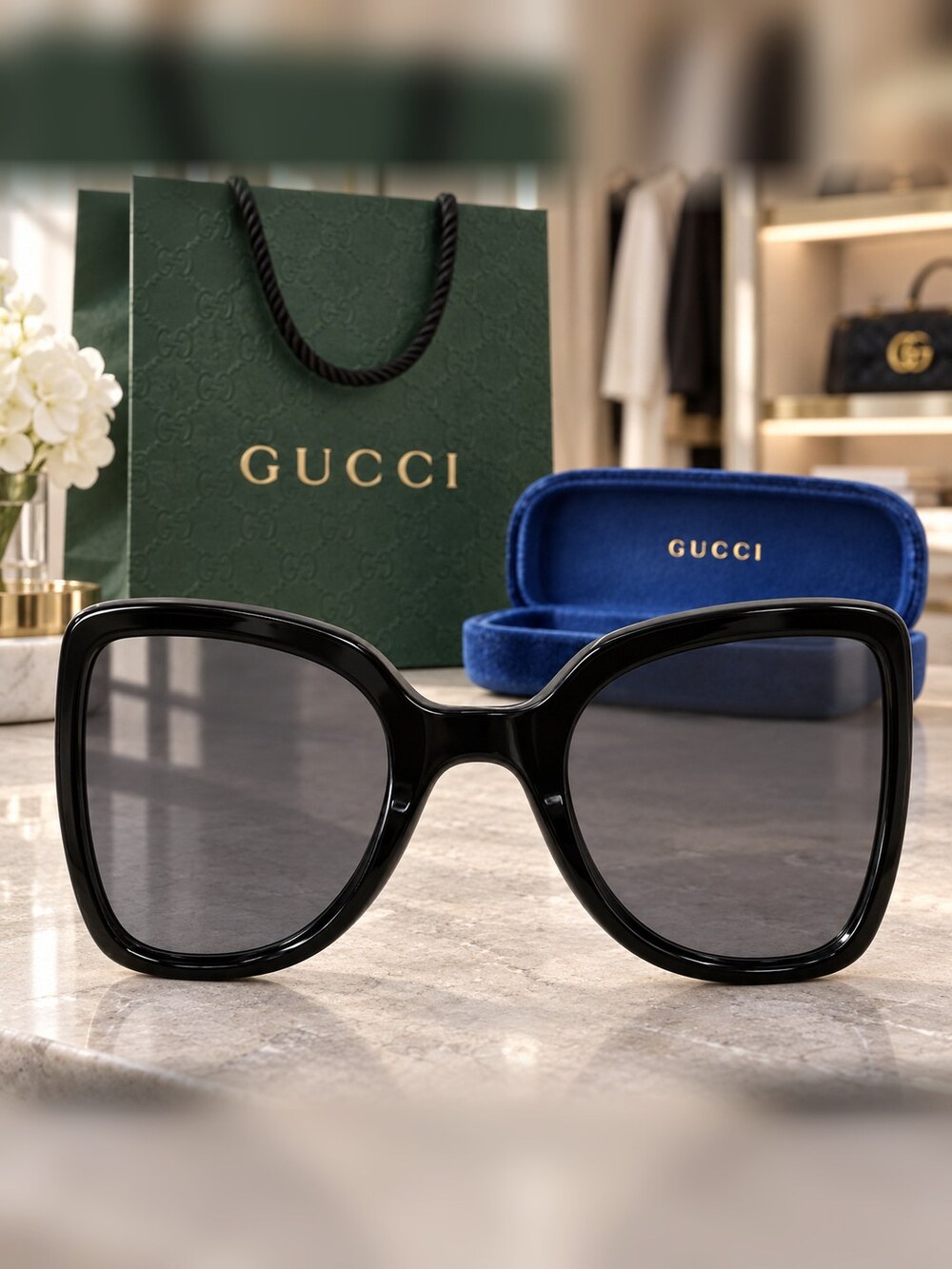 Gucci Black Round Square Sunglasses - Picture 5 of 6